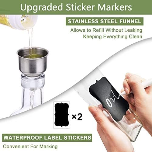 Olive Oil Dispenser Bottle, 2 Pcs Glass Olive Oil Dispenser and Vinegar Dispenser Set with 2 Stainless Steel Pourers, 4 Labels - 图片 2