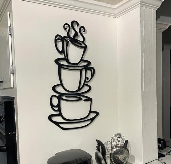 Super Z Outlet Black Coffee Cup Silhouette Metal Wall Art for Home Decoration, Java Shops, Restaurants - 图片 4