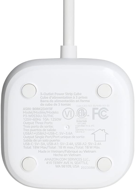 " 3 Outlet 3 USB Ports, 1 USB-C(15W) and 2 USB-A(12W), 5 ft Extension Cord, Home, Office, Travel, White " - 图片 4