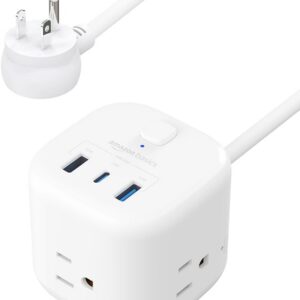 " 3 Outlet 3 USB Ports, 1 USB-C(15W) and 2 USB-A(12W), 5 ft Extension Cord, Home, Office, Travel, White "