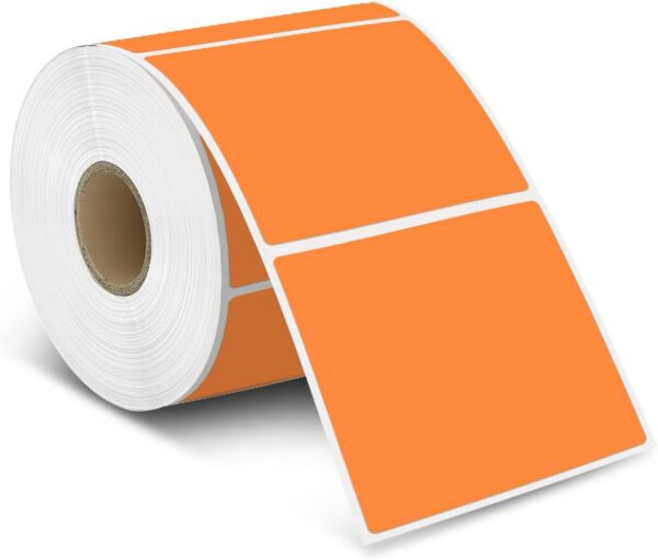 iEager Orange Square Thermal Label Stickers, 3" x 3" Self-Adhesive Square Direct Thermal Labels with Perforation Line