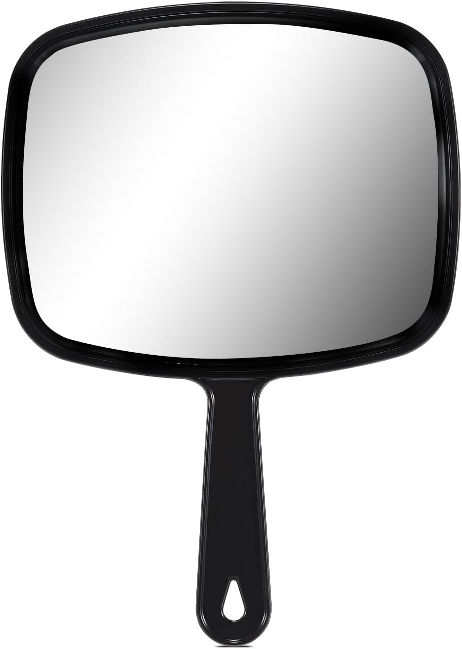 10.3" L x 7.4" W Hand Mirror, All Black Handheld Mirror with Handle