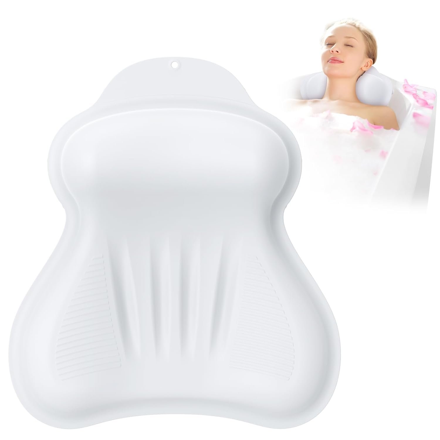 Bath Tub Pillow with 4D Press Inflatable Airbag and Non-Slip Strong Suction Cups, Quick-Drying, Easy to Store, White