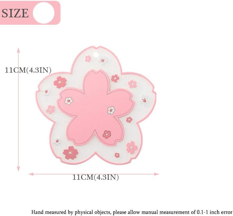 akura Coffee Cup Mat Kawaii Coaster 2PCS Cute Cherry Blossom PVC Home Tea Mug Pink Flower Pattern Anti-Skid - 图片 2