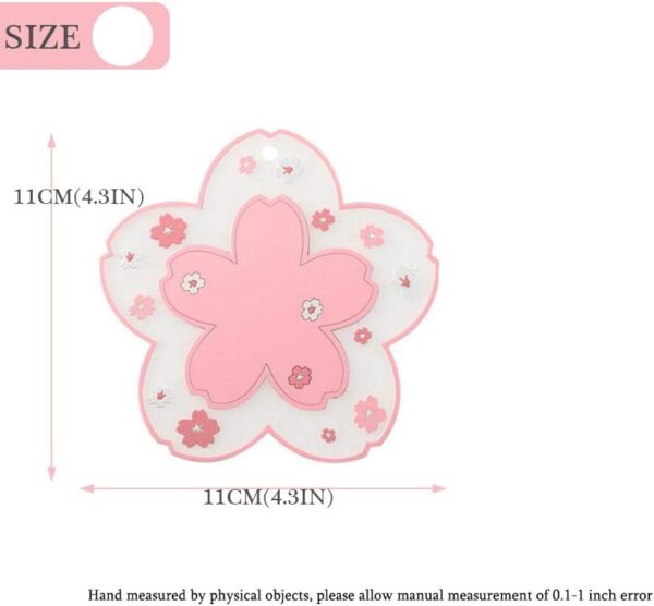 akura Coffee Cup Mat Kawaii Coaster 2PCS Cute Cherry Blossom PVC Home Tea Mug Pink Flower Pattern Anti-Skid - 图片 3
