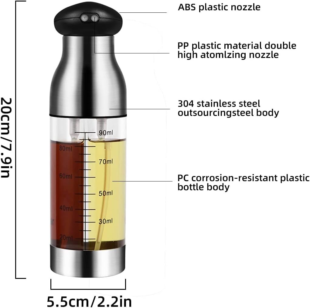 Oil Sprayer for Cooking, 200ml Double-headed Oil Vinegar Bottles Oil Dispenser for Air Fryer Vinegar, Olive Oil Spray for Salad, BBQ, Kitchen Baking - 图片 4