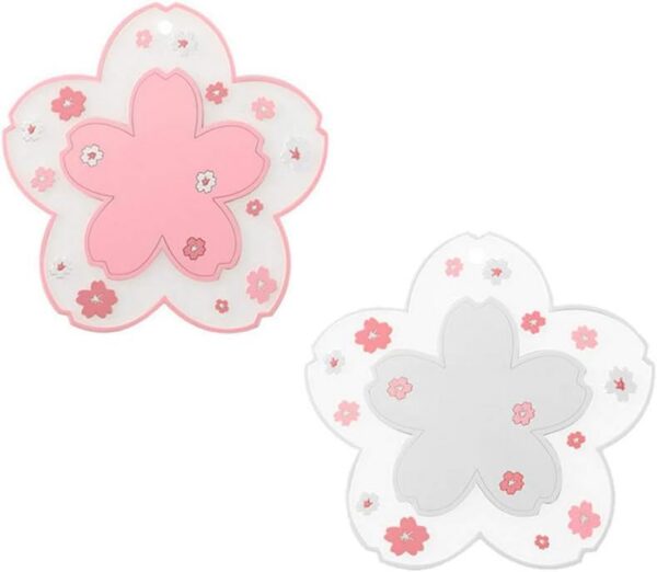 akura Coffee Cup Mat Kawaii Coaster 2PCS Cute Cherry Blossom PVC Home Tea Mug Pink Flower Pattern Anti-Skid