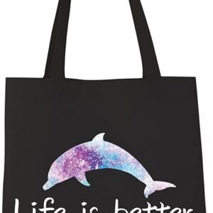 Dolphin Tote Bag Dolphin Lover Gifts Life is Better with Dolphins Shoulder Bag Dolphin Gifts Shopping Bag