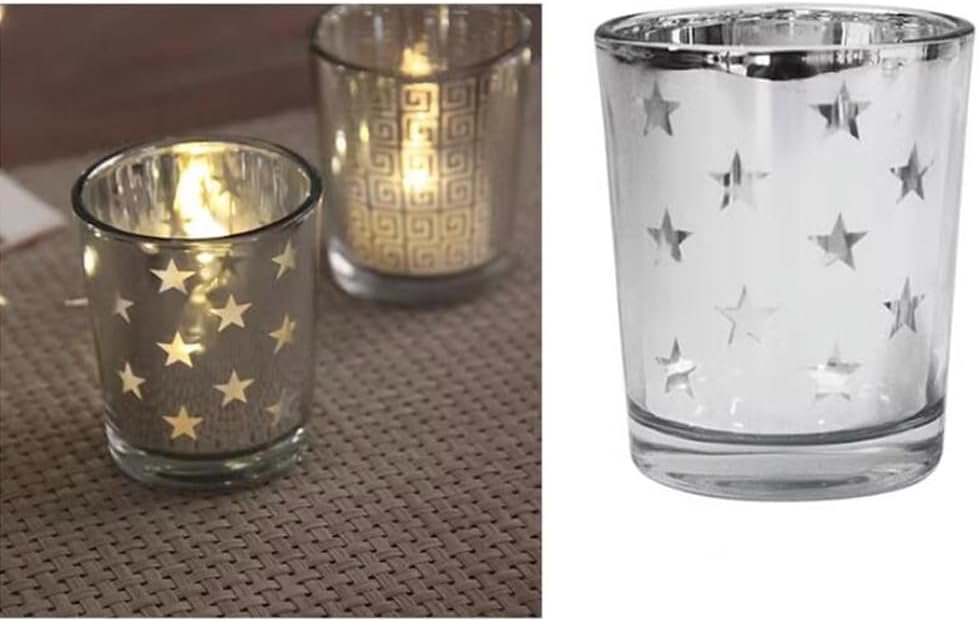 Star Design Silver Mercury Glass Tealight Candle Holders, Perfect for Home, Parties, and Wedding Décor - 图片 4