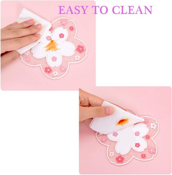 akura Coffee Cup Mat Kawaii Coaster 2PCS Cute Cherry Blossom PVC Home Tea Mug Pink Flower Pattern Anti-Skid - 图片 2