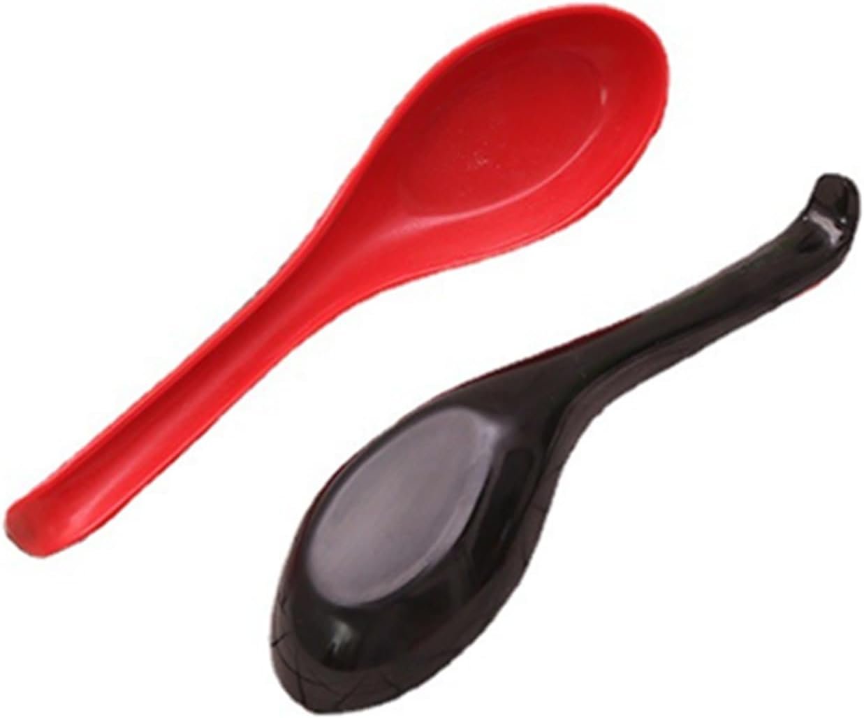 6Pcs Asian Soup Spoons Long Handle with Hook Red and Black - 图片 4