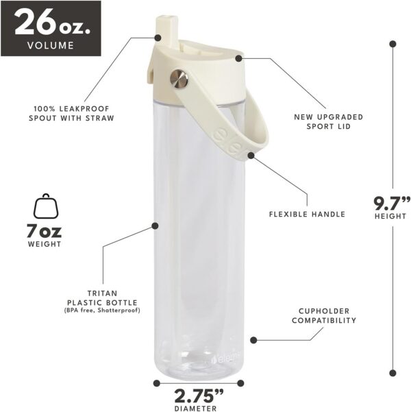 BPA-Free Tritan Plastic Reusable Water Bottle with Charm Strap - Ideal for Travel, Gym and Sports - Leak Proof when Spout is Closed - 26oz - Clear - 图片 3