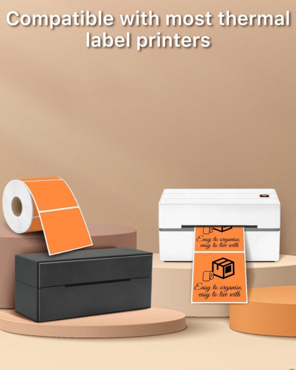 iEager Orange Square Thermal Label Stickers, 3" x 3" Self-Adhesive Square Direct Thermal Labels with Perforation Line - 图片 2