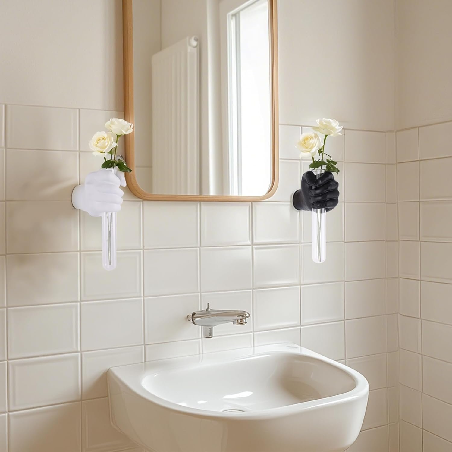 2 Pieces Wall Sculptures, Hands Vase Home Decor, Wall Mount Art Sculpture, Unique Wall Art Statue - 图片 2