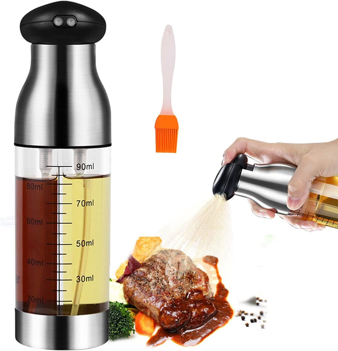 Oil Sprayer for Cooking, 200ml Double-headed Oil Vinegar Bottles Oil Dispenser for Air Fryer Vinegar, Olive Oil Spray for Salad, BBQ, Kitchen Baking