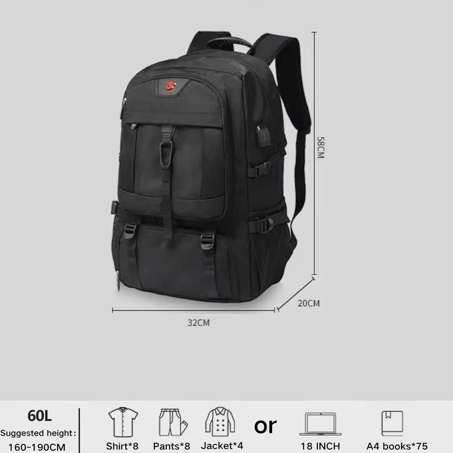 Extra Large 60L Traveling College Backpack,Large Capacity Backpack for Men Women - 图片 2