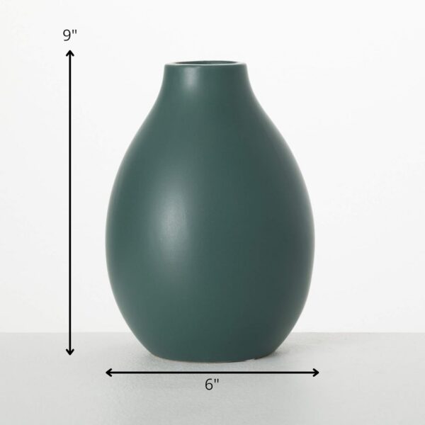 Teal Ceramic Flower Vase 9"" Tall, Versatile Modern Home Decor Vase for Flowers, Decorative Accent for Kitchen, Living Room, Office - 图片 4