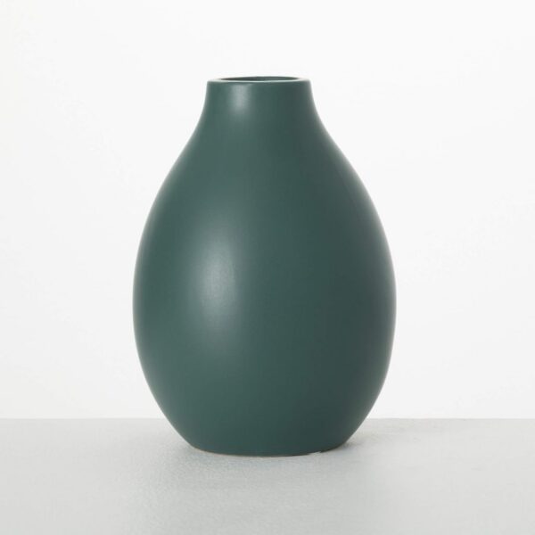 Teal Ceramic Flower Vase 9"" Tall, Versatile Modern Home Decor Vase for Flowers, Decorative Accent for Kitchen, Living Room, Office