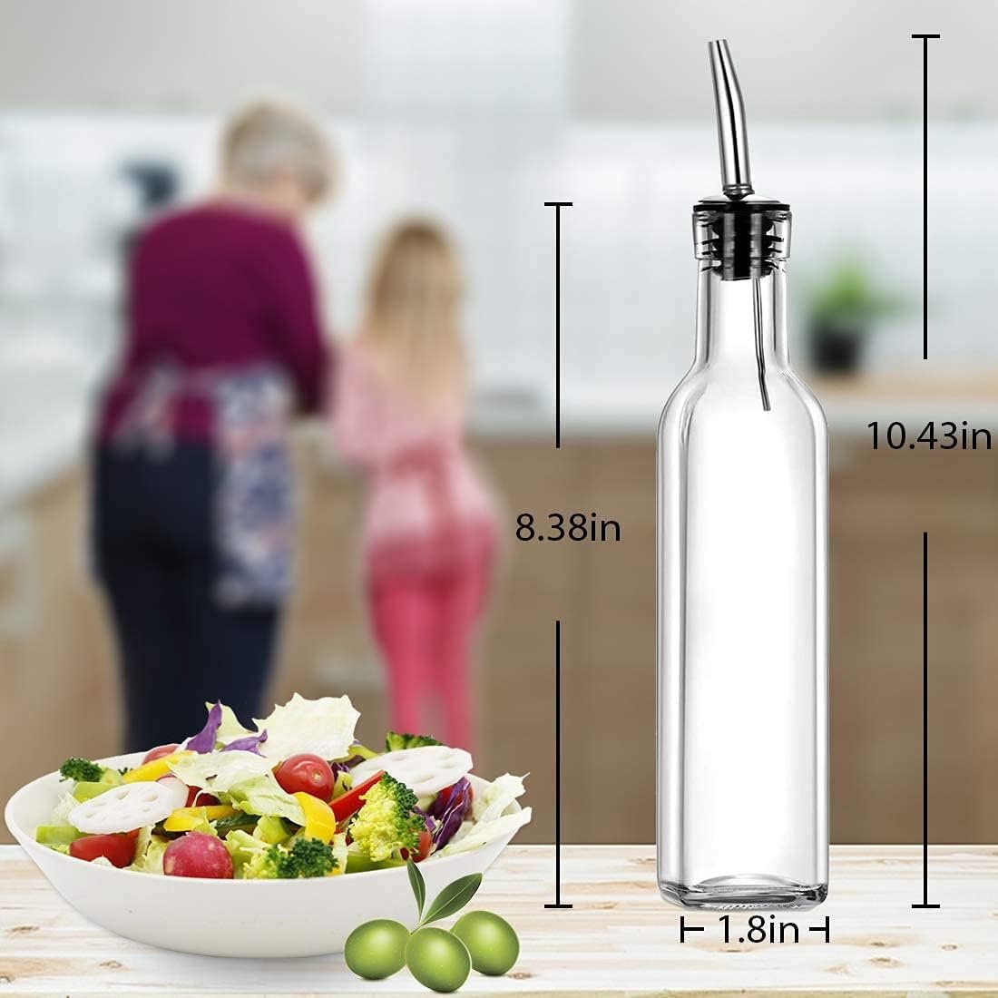 Oil Vinegar Cruet, Square Tall Glass Bottle W/Stainless Steel Pourer Spout & Stainless Steel Funnel SET OF 250 ML - 图片 5