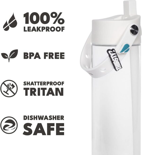 BPA-Free Tritan Plastic Reusable Water Bottle with Charm Strap - Ideal for Travel, Gym and Sports - Leak Proof when Spout is Closed - 26oz - Clear - 图片 4