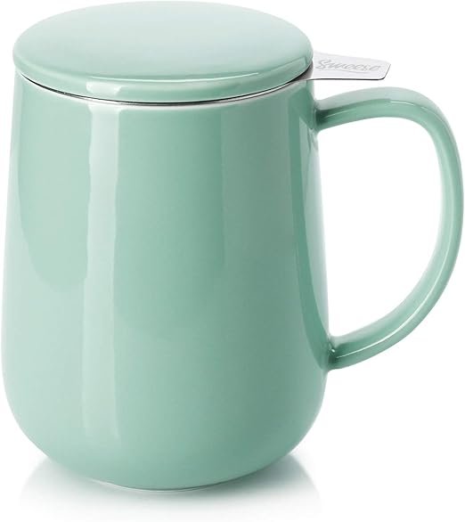 20 OZ Porcelain Tea Mug with Infuser and Lid, Loose Leaf Tea Cup, Gifts for Tea Lover - Mint Green