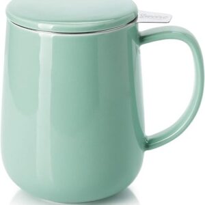 20 OZ Porcelain Tea Mug with Infuser and Lid, Loose Leaf Tea Cup, Gifts for Tea Lover - Mint Green