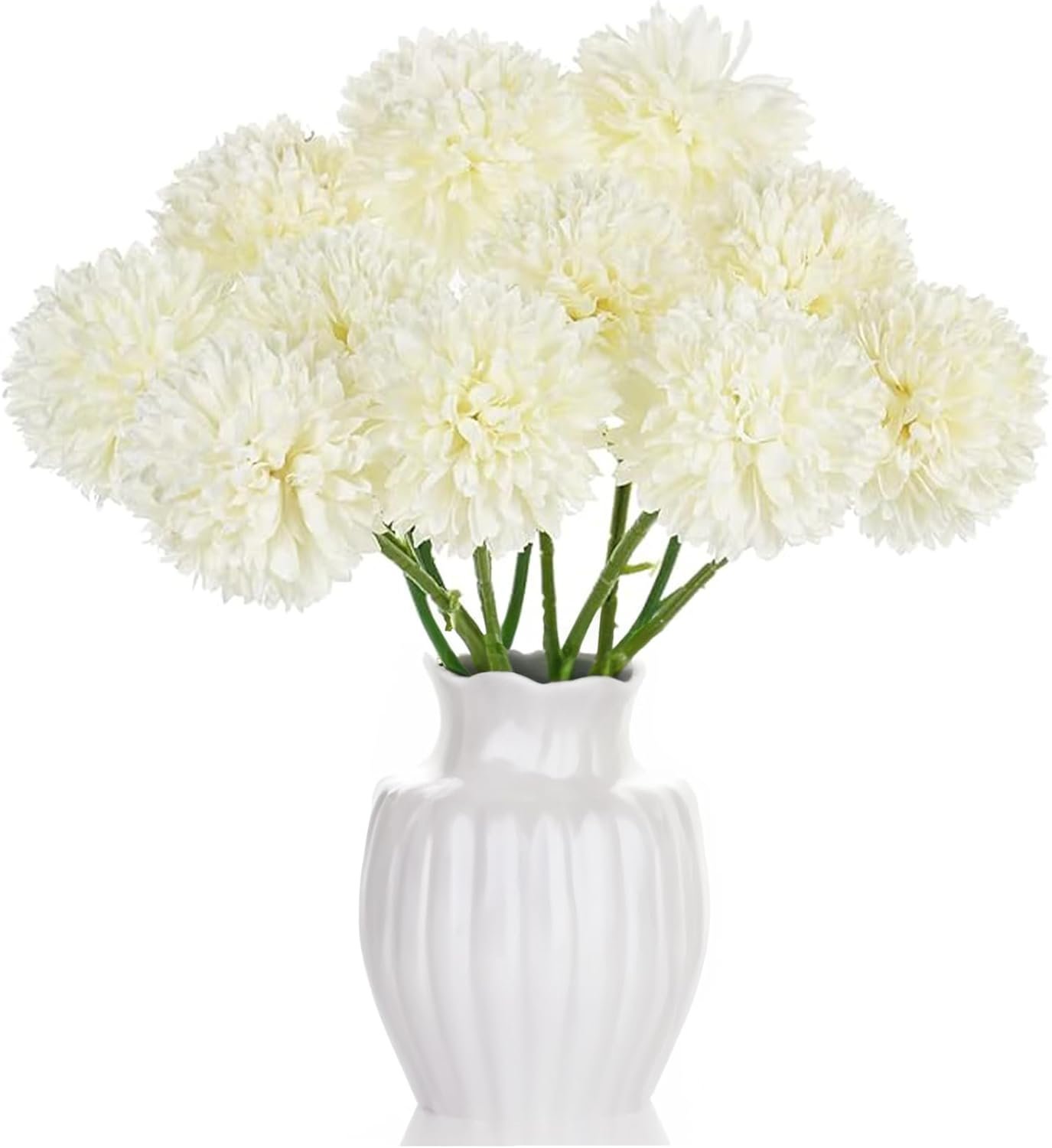 12 Pcs Artificial Chrysanthemum Flowers – White Fake Silk Mums Bouquet for Wedding, Indoor Floral Home Decor