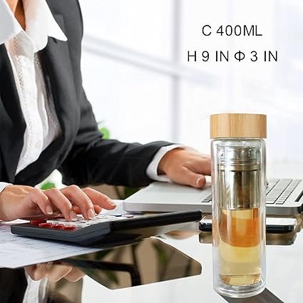 Borosilicate Glass, Double Wall, Infuser & Strainer, Bamboo Lid, 400ml - 图片 3