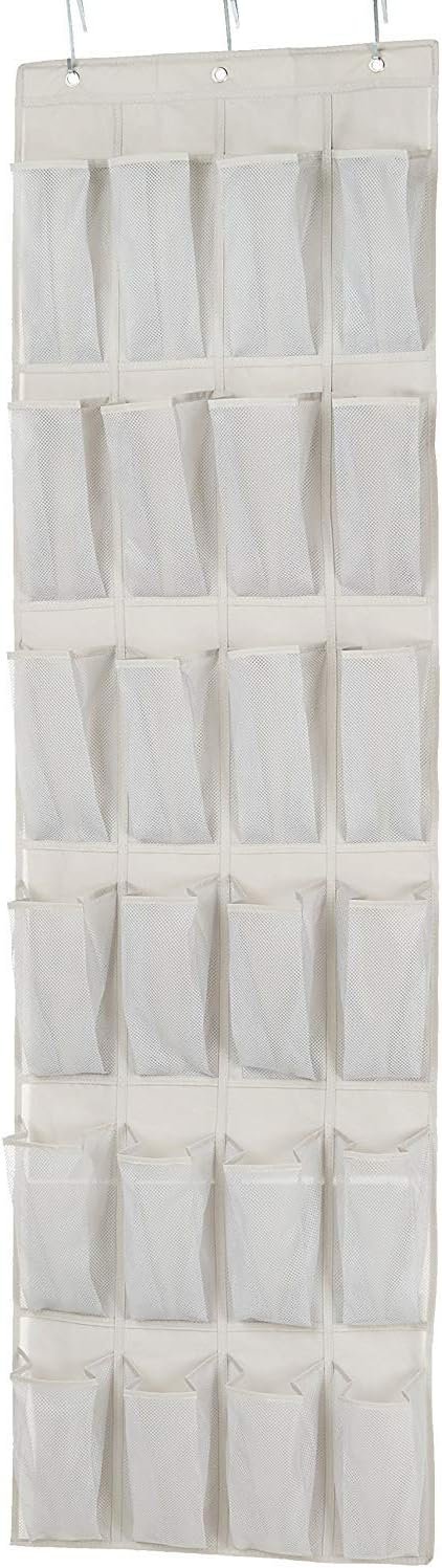 24 Medium Pocket Over-the-Door Hanging Shoe Organizer, Light Grey
