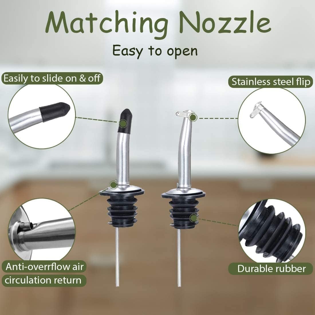 Oil Vinegar Cruet, Square Tall Glass Bottle W/Stainless Steel Pourer Spout & Stainless Steel Funnel SET OF 250 ML - 图片 4