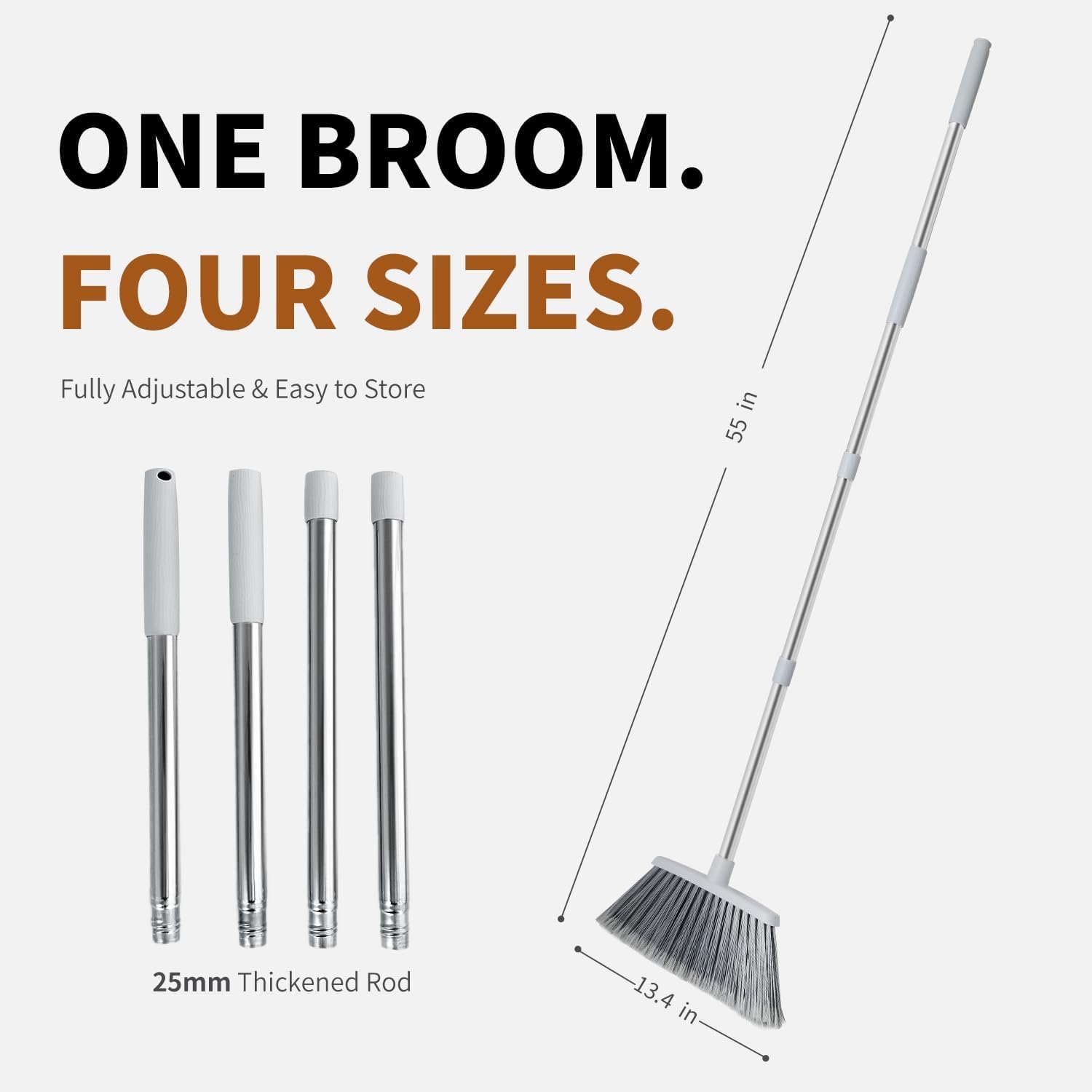 Outdoor Brooms for Sweeping Indoor, Adjustable 55" Pet Hair Removal Heavy Duty Broom for Floors Home Kitchen Garage Commercial Patio Industrial Snow - 图片 3