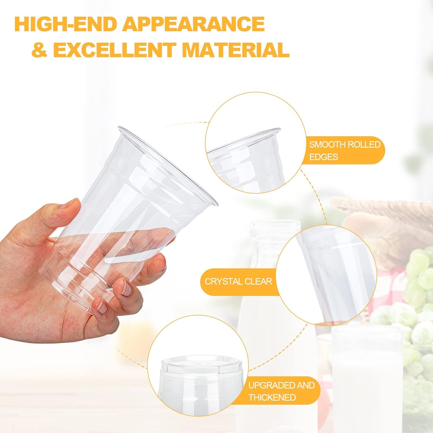 100 Count - 16 Ounce Plastic Cups, Ice Coffee Cups To Go - Crystal Clear PET Party Cups - 图片 4