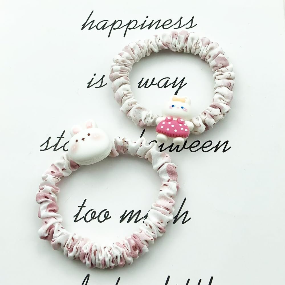 4PCS Cute Hair Ties Cartoon Bunny Hair Scrunchies for Women,Cute Ponytail Holder for Thick Hair - 图片 4