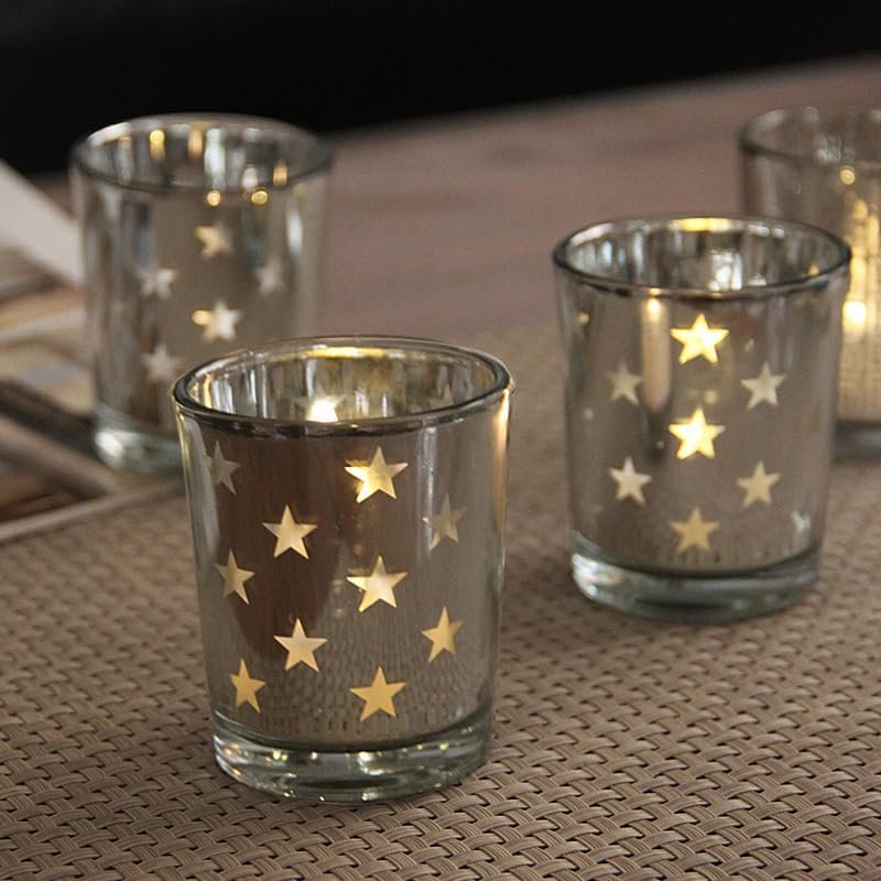 Star Design Silver Mercury Glass Tealight Candle Holders, Perfect for Home, Parties, and Wedding Décor - 图片 3
