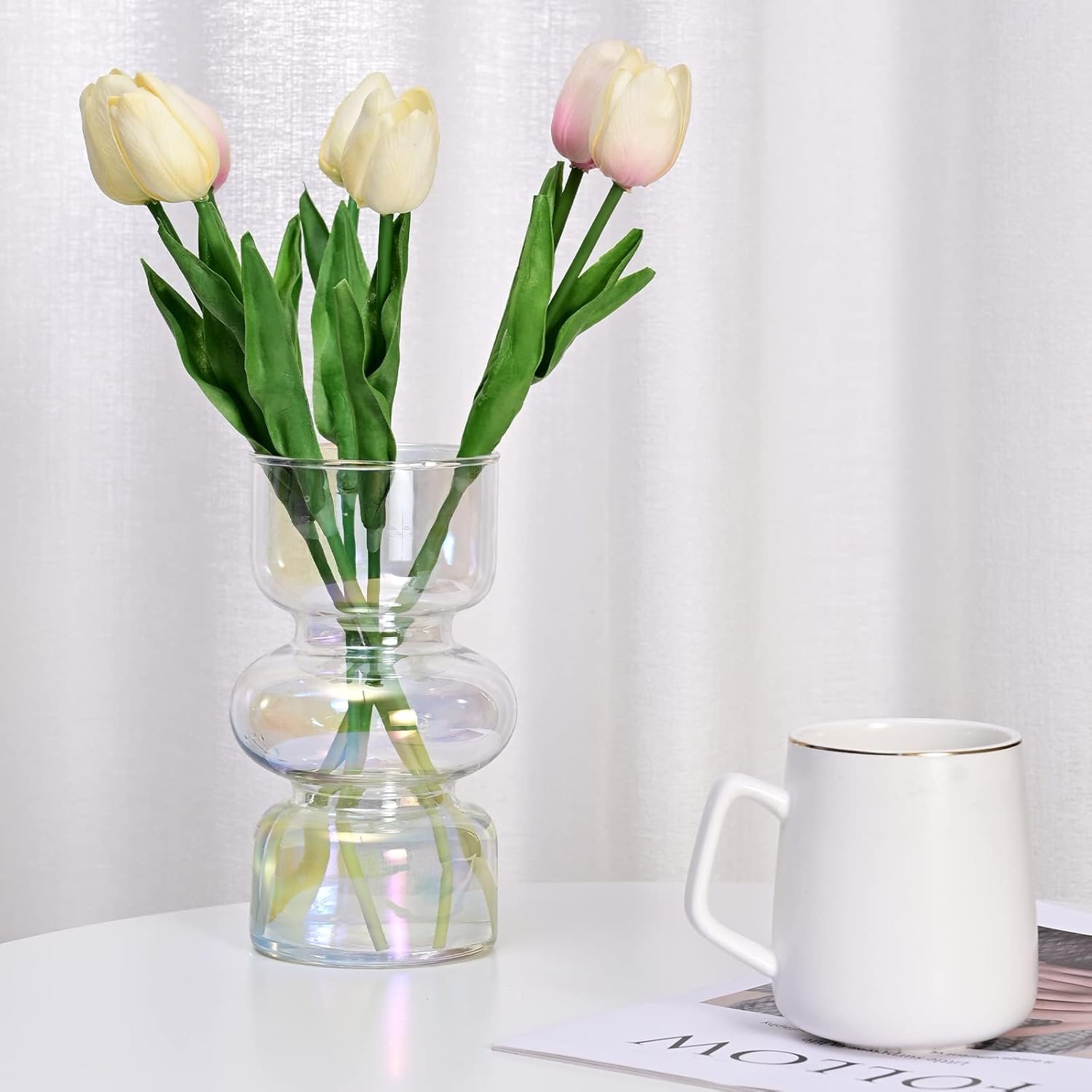 7 inch Iridescent Glass Flower Vases for Centerpiece Table Home Indoor Desk Decor