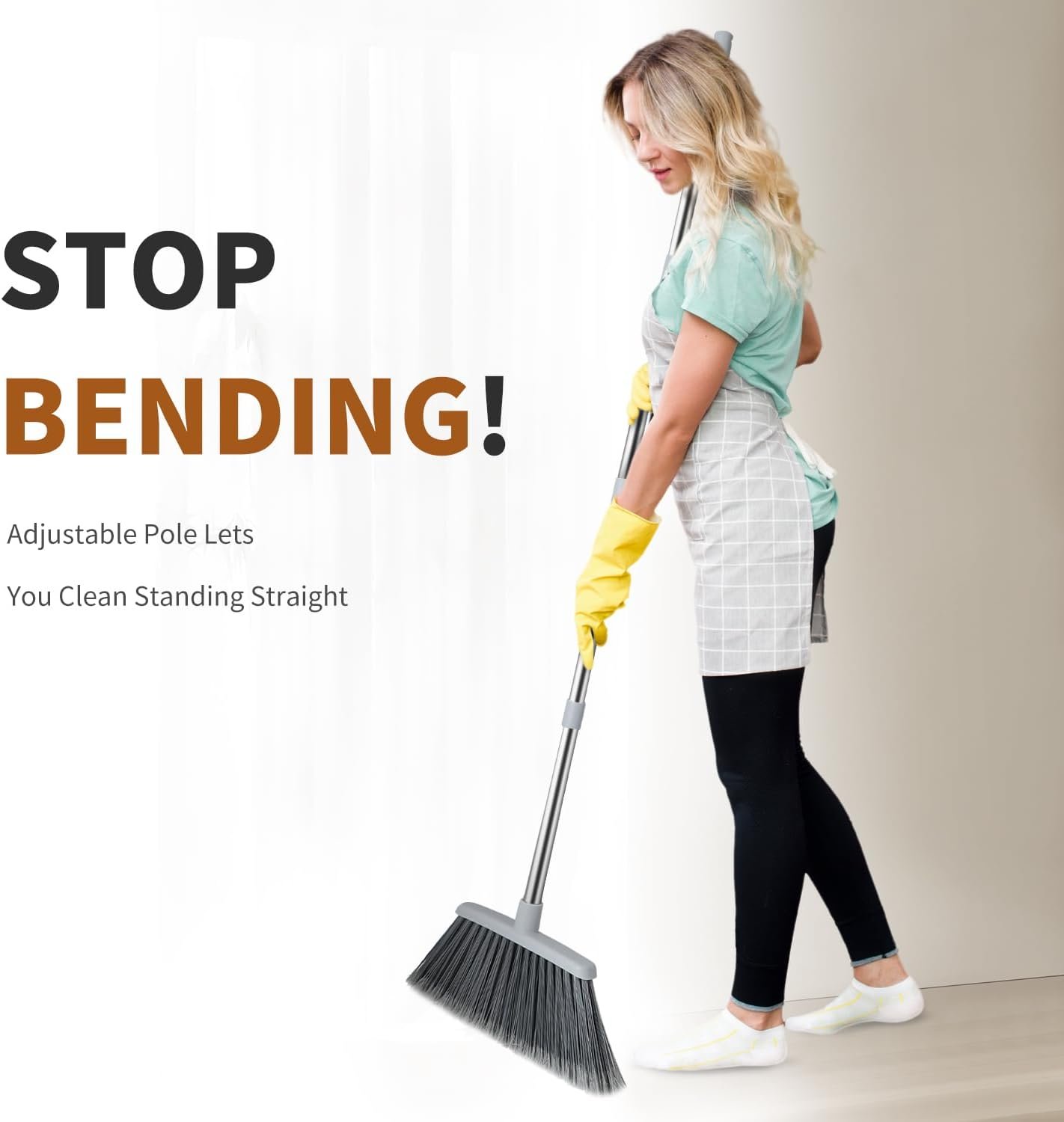 Outdoor Brooms for Sweeping Indoor, Adjustable 55" Pet Hair Removal Heavy Duty Broom for Floors Home Kitchen Garage Commercial Patio Industrial Snow - 图片 4