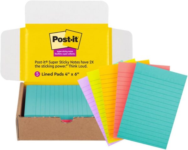 Post-it Super Sticky Lined Notes, 5 Sticky Note Pads, 4x6 in, 2X The Sticking Power - 图片 2