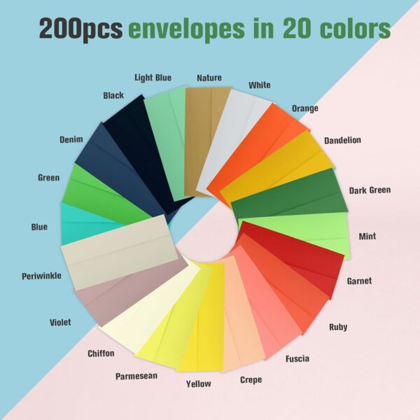 200 PCS Colorful Envelopes, #10 Business Mailing Envelopes Self Seal Square Flap for Letter, Invitations, Office, Size 4 1/8 X 9 陆 Inch - 图片 3