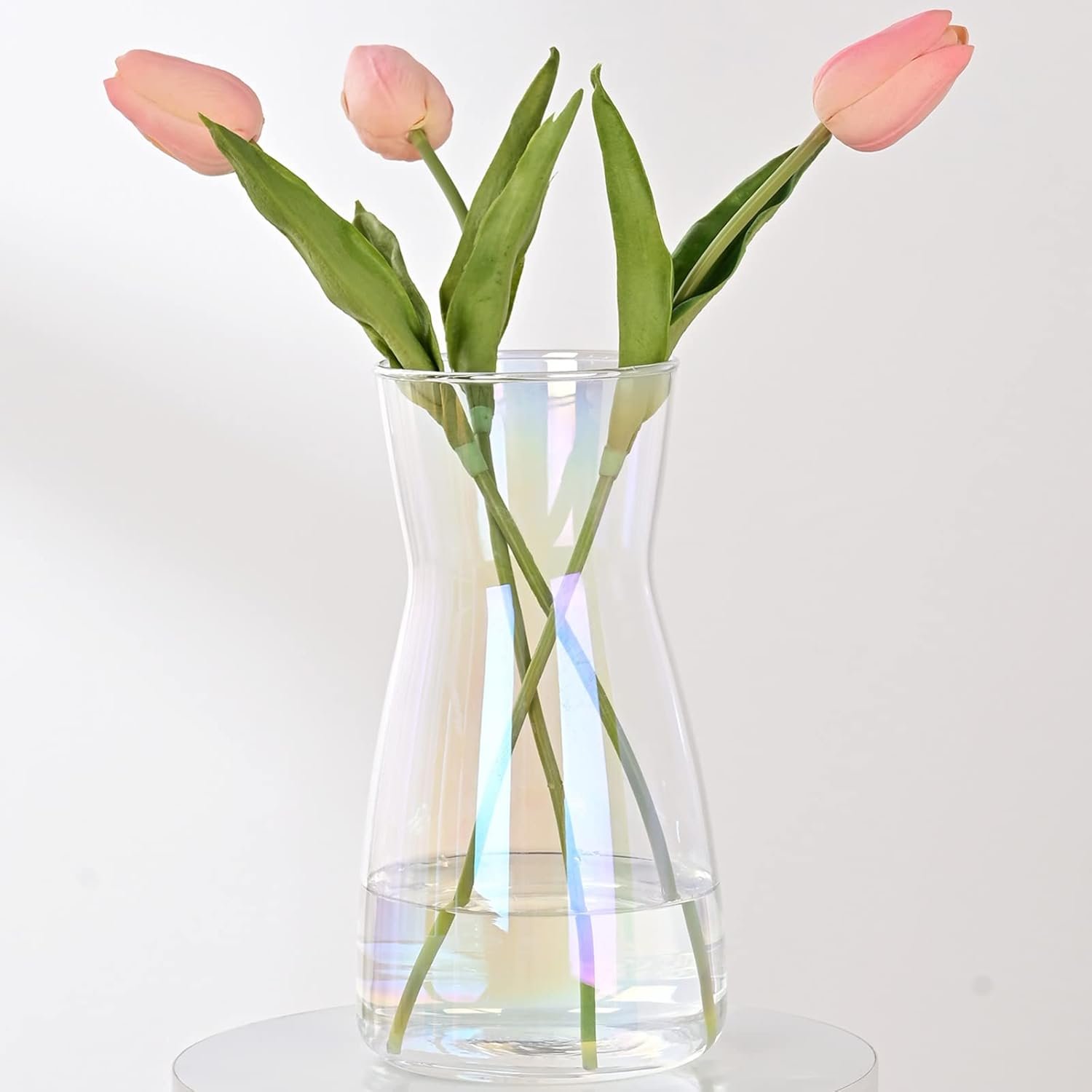 8 inch Iridescent Glass Flower Vases for Centerpiece Table Home Indoor Desk Decor