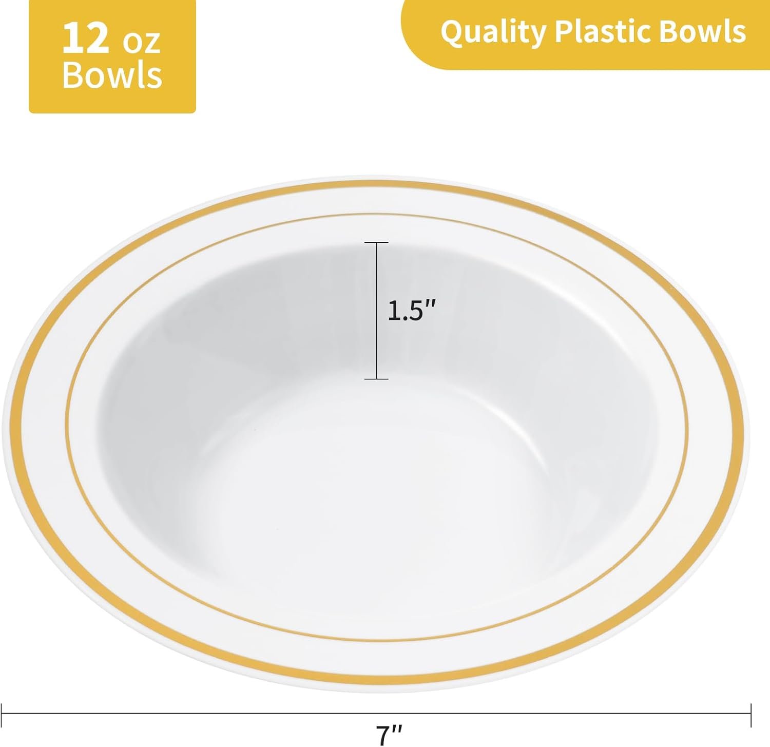 100 Pack Plastic Bowls with Gold Rim, 12oz Disposable Soup Bowls, Heavy Duty Dessert Bowls for Weddings - 图片 4