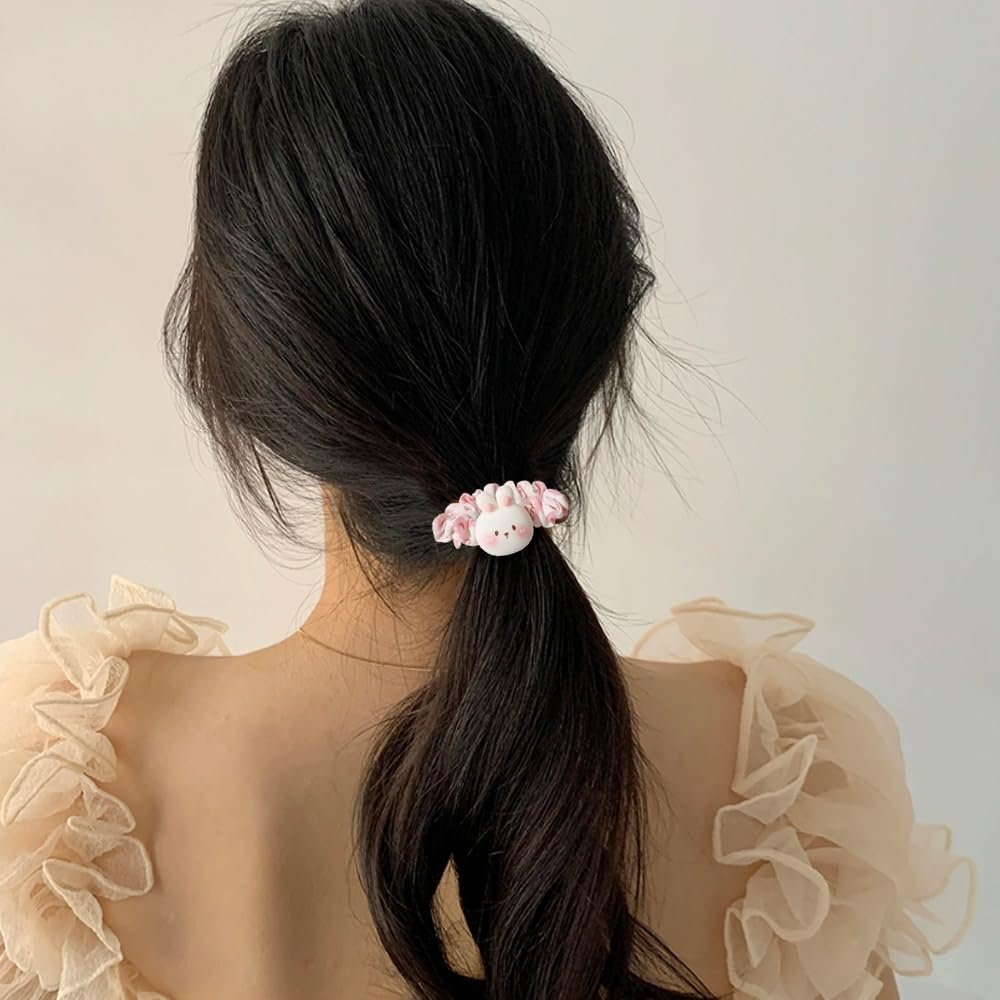 4PCS Cute Hair Ties Cartoon Bunny Hair Scrunchies for Women,Cute Ponytail Holder for Thick Hair - 图片 3