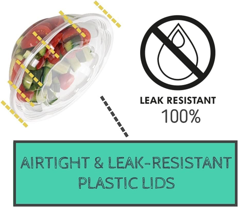 Plastic Salad Bowls with Airtight Lids Ideal for Meal Prep, Takeout, Catering, Parties - 图片 3