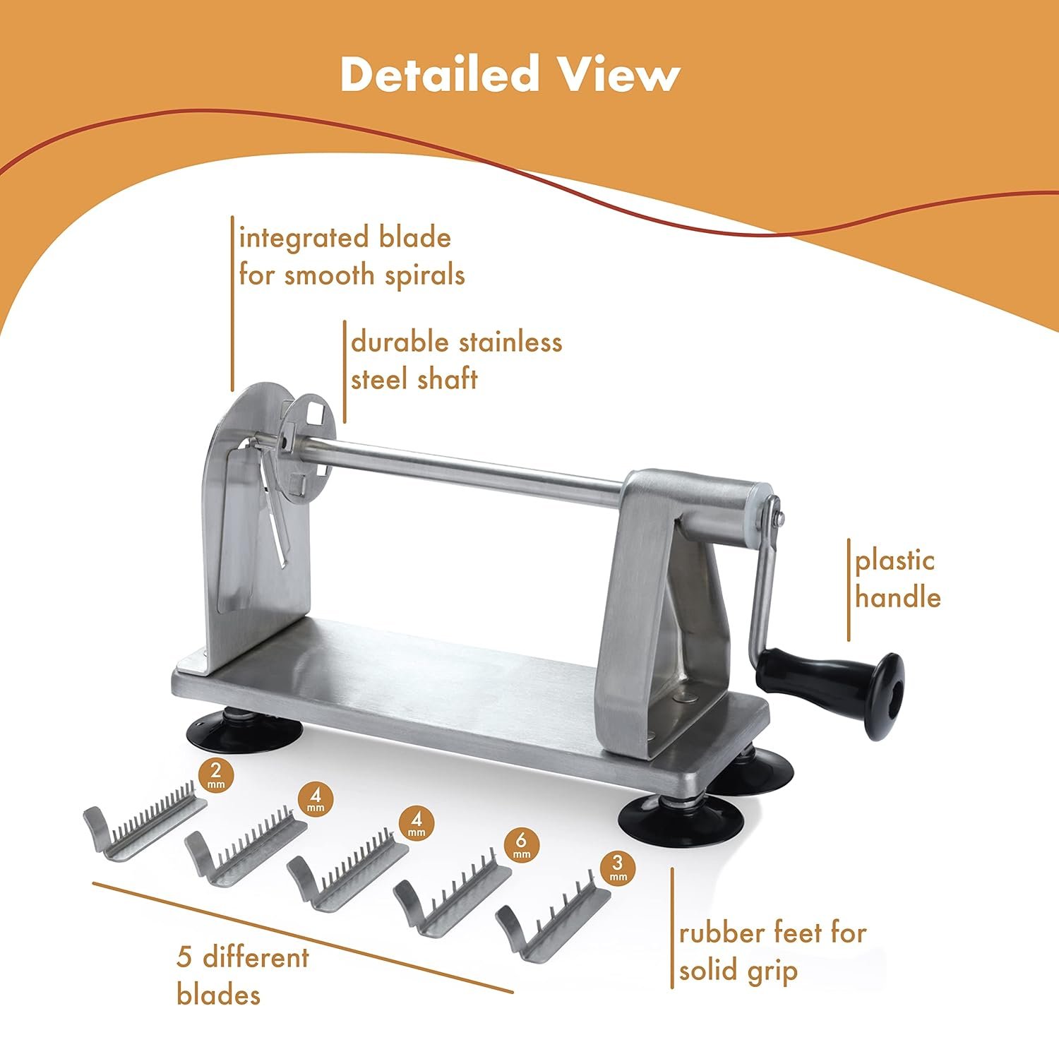 5 Blade Zucchini Noodle Maker - Industrial Quality Vegetable Slicer for Veggies, Salad Chopper, Potato Cutter, Zoodle Maker - 图片 2