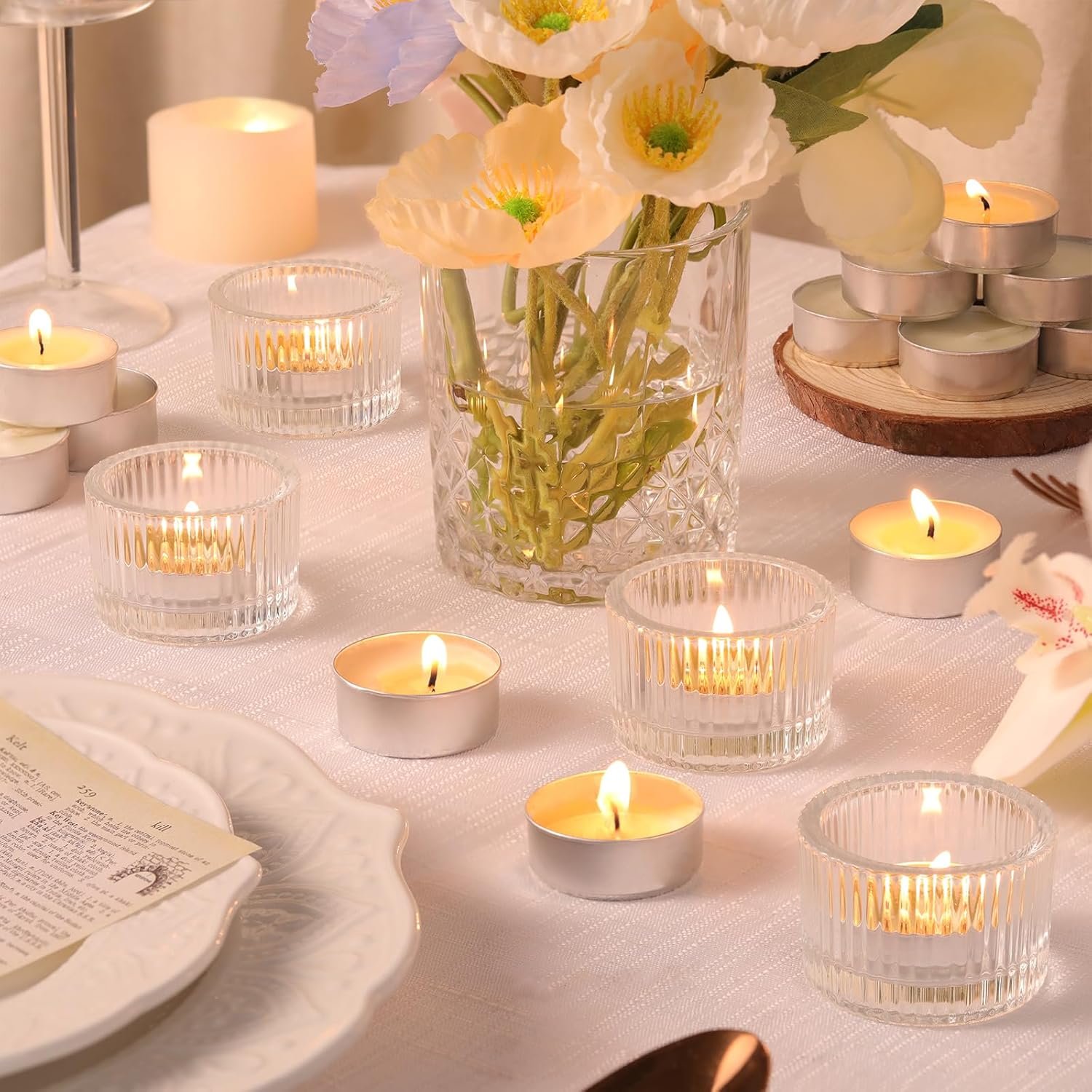 18 pcs Clear Tealight Candle Holders with 18PCS Tealights Candles, Glass Votive Candle Holders Set for Table Centerpiece - 图片 3