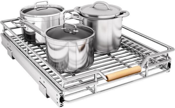 Sliding Lid Holder and Pan Rack in Kitchen, Slide Out inside Cabinet Storage for Pot Lid, Bakeware