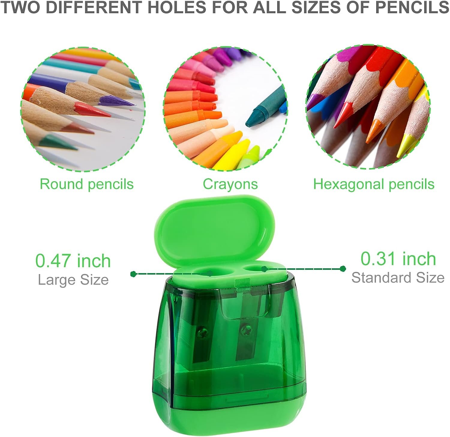 4 Pcs Pencil Sharpeners Manual,Dual Holes Compact Colored Handheld Pencil Sharpener for Kids with Lid - 图片 2