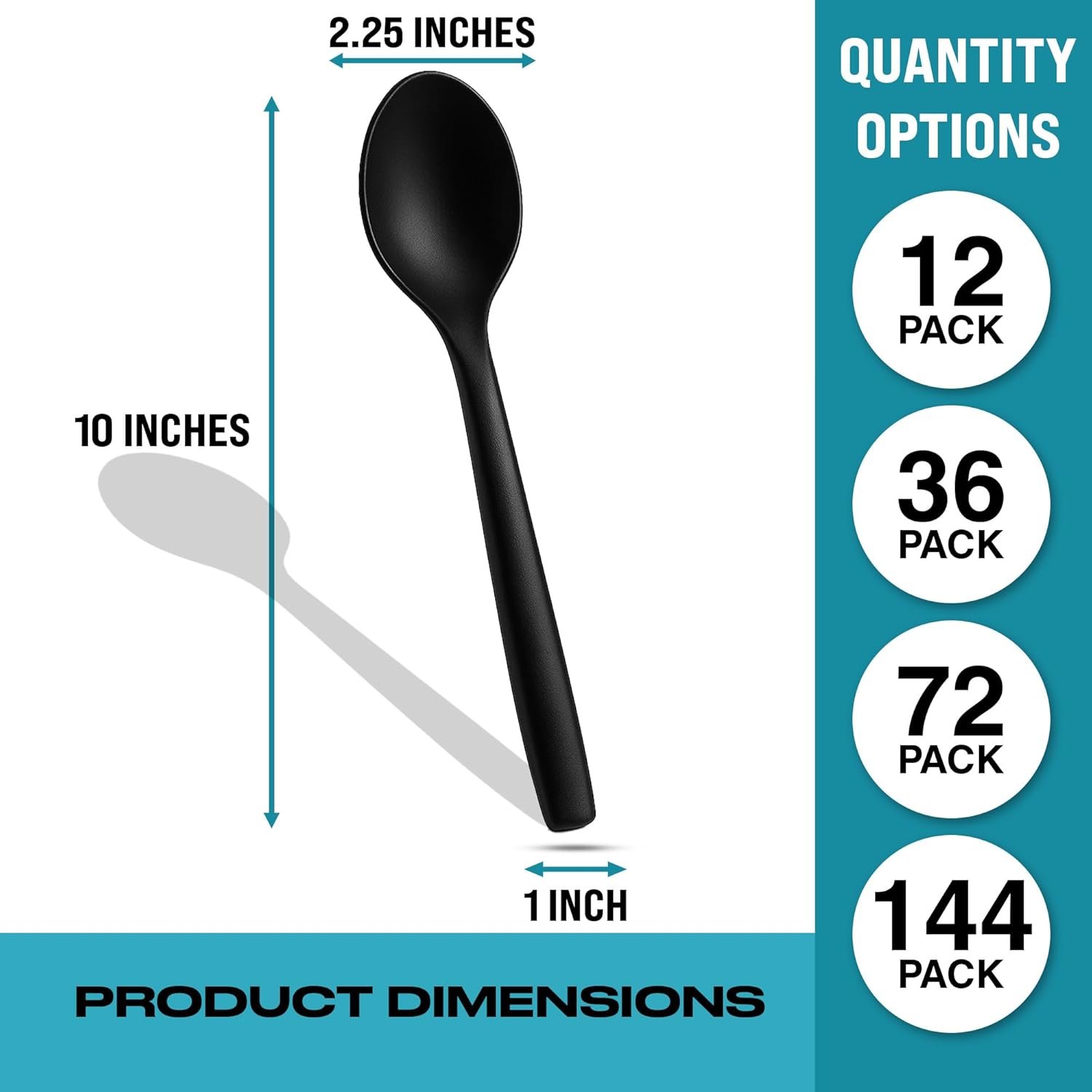 10" Black Plastic Serving Spoons for Buffet, Bulk 12 Count, Heavy Duty Disposable Spoon - 图片 3