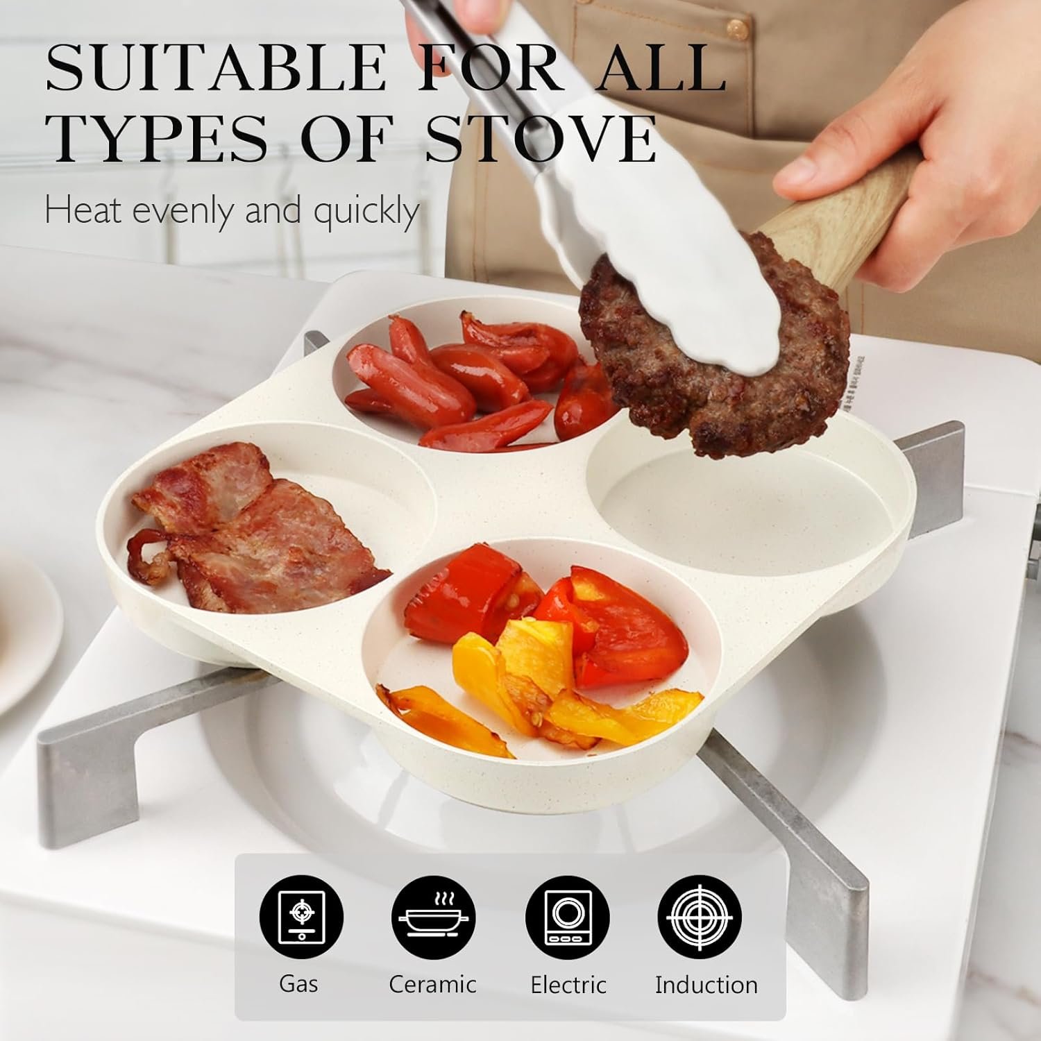 Nonstick Egg Frying Pan, 4-Cup Granite Non Stick Omelette Pan Skillet for Breakfast, Pancake Pan with Heat-Resistant Handle - 图片 2