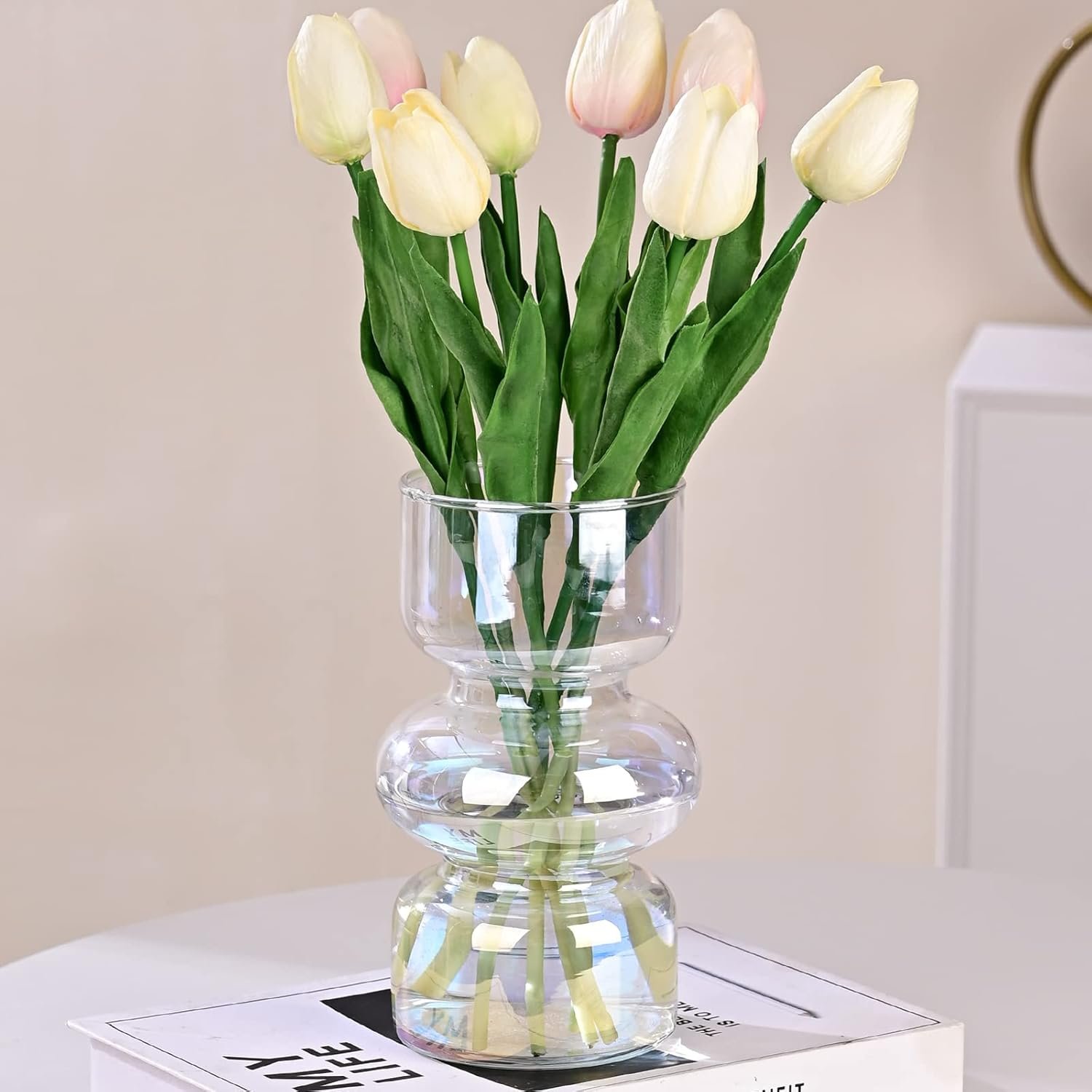 7 inch Iridescent Glass Flower Vases for Centerpiece Table Home Indoor Desk Decor - 图片 2