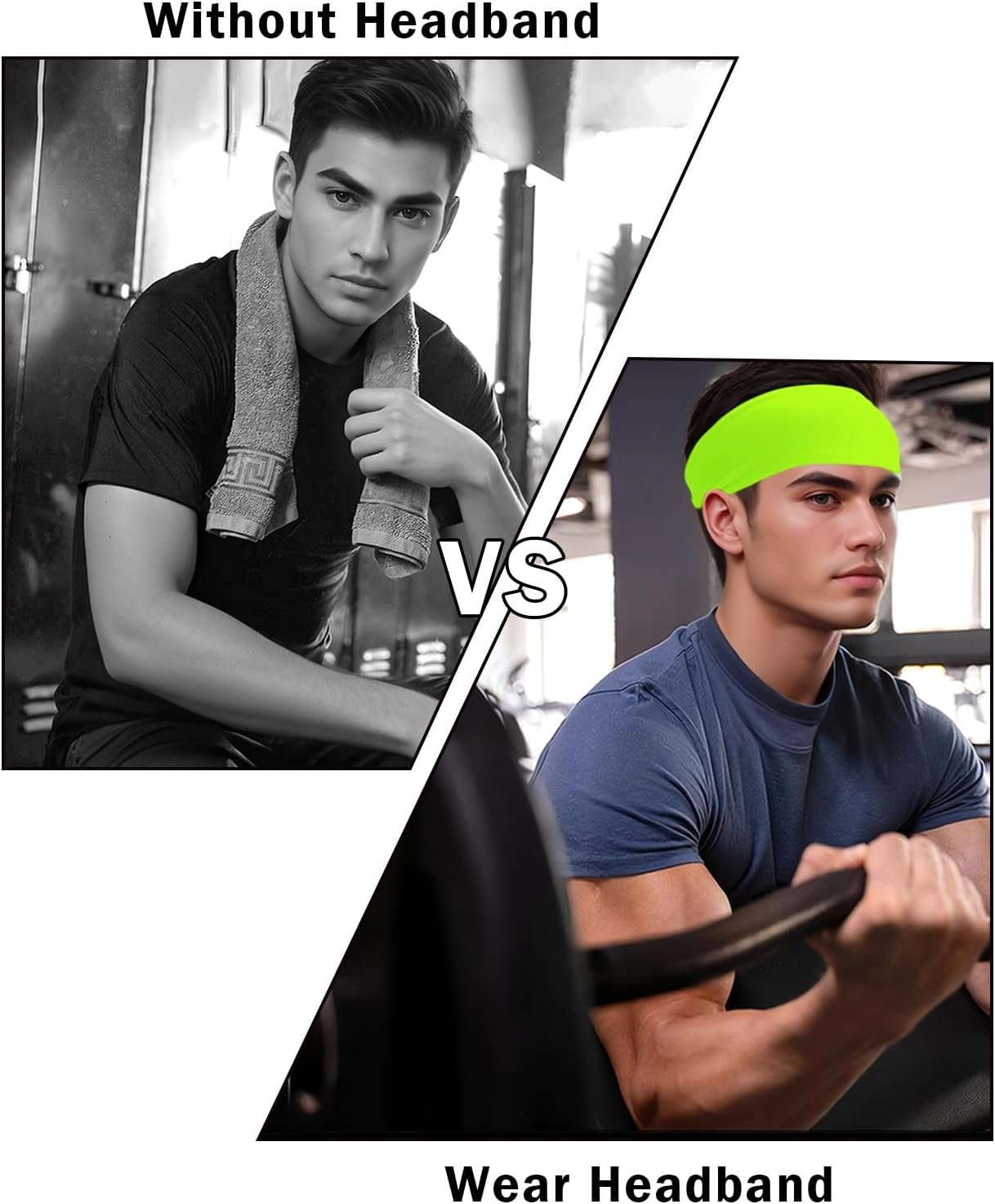Headbands for Men & Women, Sweat Headband Non-Slip Sweatband Sports Running Cycling Yoga Basketball Workout - 图片 2